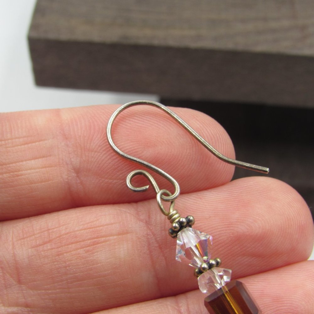 Sterling Silver Simple Crystal Dangle Earrings - image 3
